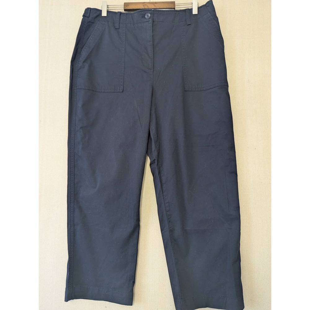 Talbots Patch Pocket Crop Pants Women 16 Navy Blue High Waist Straight Stretch - Picture 2 of 10